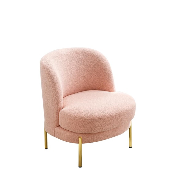 Unbranded Pink Accent Boucle Upholstered Curved Backrest Armless Chair with Golden Adjustable Legs