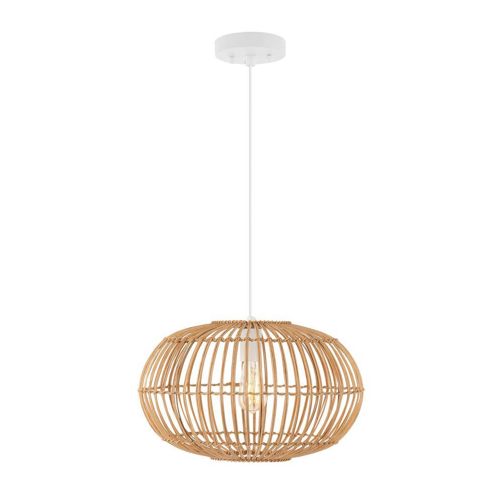 Leo 17.5" Coastal Bohemian Brown Rattan LED Pendant Light