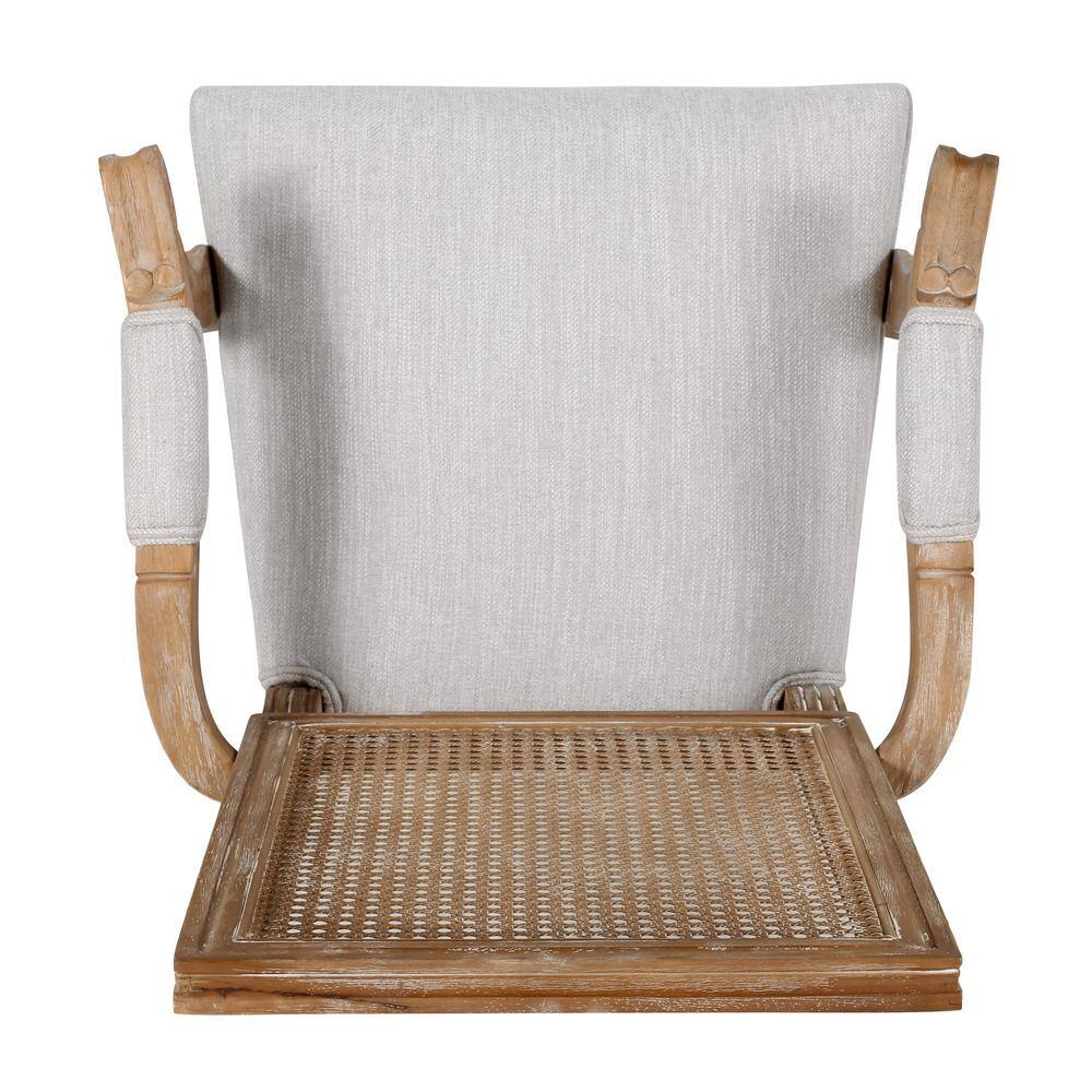 Light Gray Upholstered Wood and Cane Arm Chair Set
