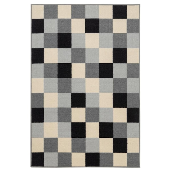 Ottomanson Ottohome Collection Non-Slip Rubberback Checkered Design 3x5 Indoor Area Rug, 3 ft. 3 in. x 5 ft., Grayscale