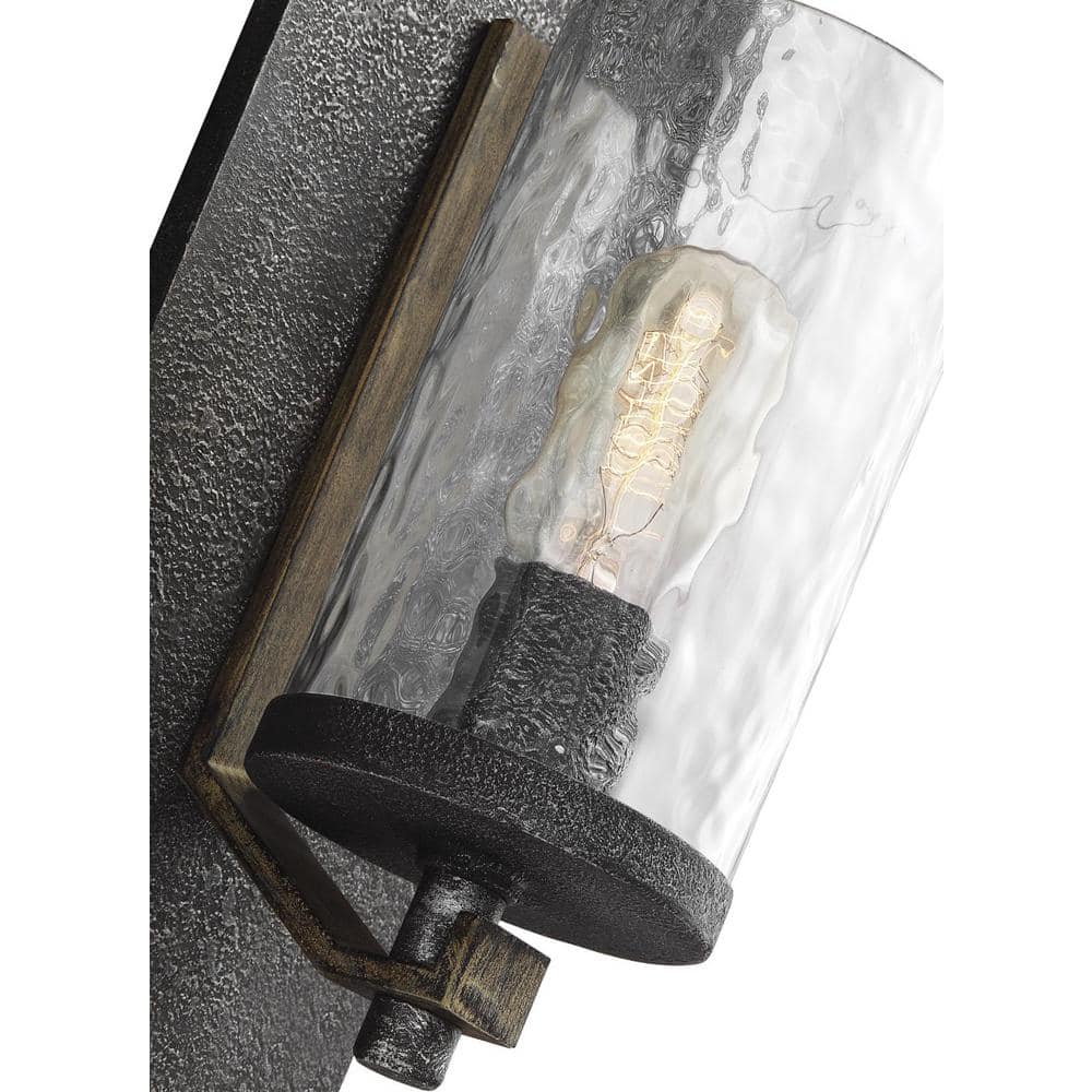 Distressed Weathered Oak and Slate Grey Metal 1-Light Wall Sconce