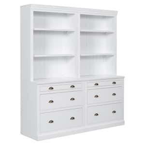 83.4 in. Tall White Wood Storage Cabinet with Storage Drawer, 2-Piece Set Standard Storage Bookshelf, Bookcase