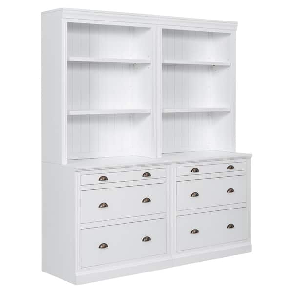 Unbranded 83.4 in. Tall White Wood Storage Cabinet with Storage Drawer, 2-Piece Set Standard Storage Bookshelf, Bookcase