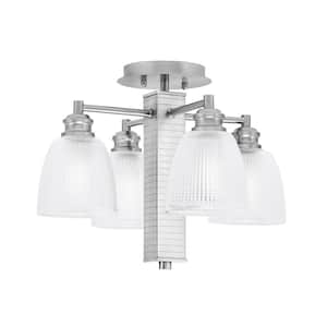 Albany 16.5 in. 4-Light Brushed Nickel Semi-Flush with Clear Ribbed Glass Shades