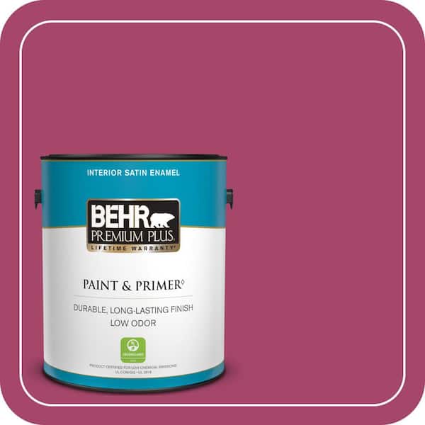 BEHR PREMIUM PLUS 1 gal. Home Decorators Collection #HDC-SM14-1 Fuschia Flair Satin Enamel Low Odor Interior Paint & Primer
