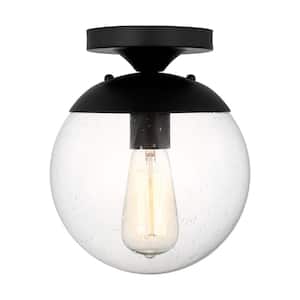 Leo 8 in. 1-Light Midnight Black Flush Mount with Smooth White Glass Shade