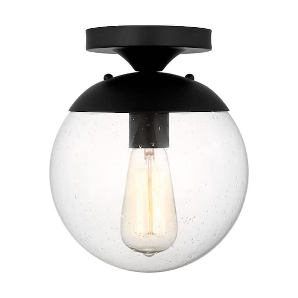 Generation Lighting Leo 8 in. 1-Light Midnight Black Flush Mount with Smooth White Glass Shade