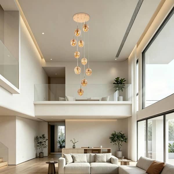 OUKANING 40-Watt 10-Light Gold Modern Pendant Light with Cognac