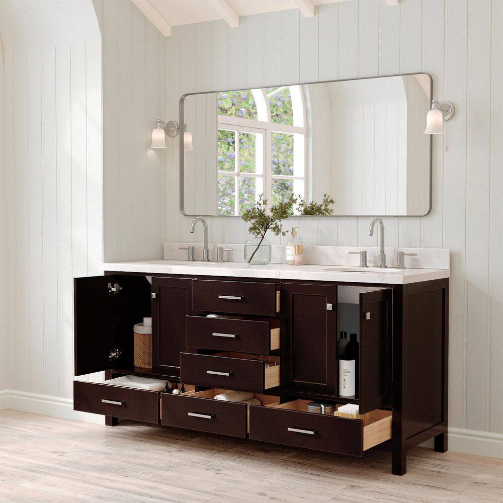 Espresso 72" Double Basin Freestanding Vanity with Quartz Top