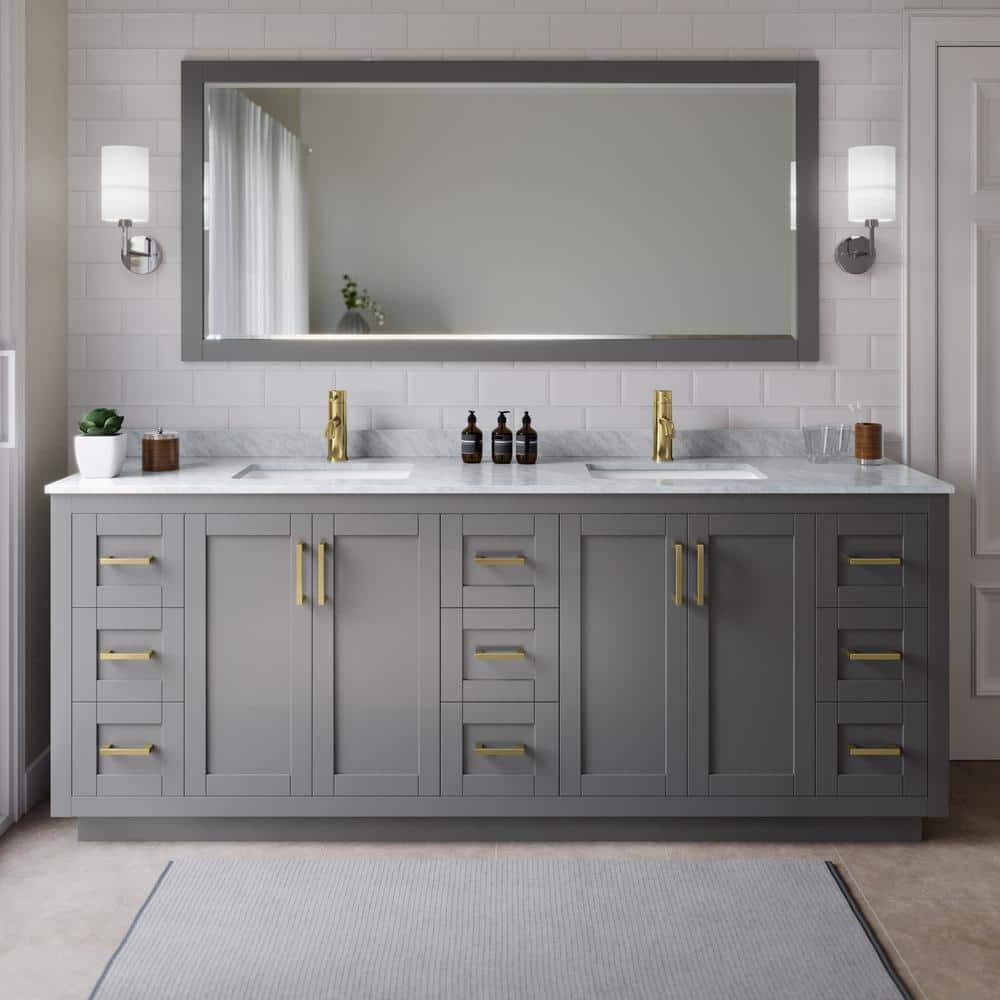 Miranda 84 in. W x 22 in. D x 33.75 in. H Double Sink Bath Vanity in Dark Gray with White Carrara Marble Top and Mirror price history on PriceWatchPro