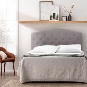 Liza Curved Edge Gray Stone Upholstered Full Headboard with Buttonless Diamond Tufting