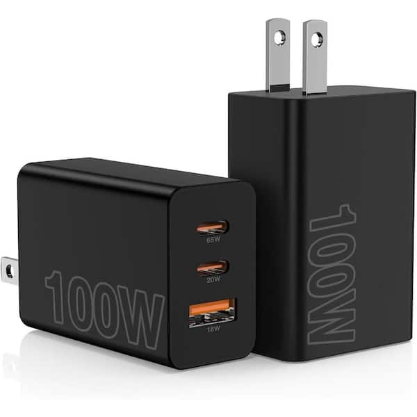 2Pack 100W Super Fast Charging Power Adapter, with Multi USB C Charging Hub Plug in black