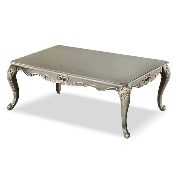 Hencet 48 in. Champagne Rectangle Wood Coffee Table with Cabriole Legs and Gold Highlights