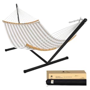 Outdoor Double Quick Dry Hammock Folding Portable Hammock with Stand in Off-white Stripes