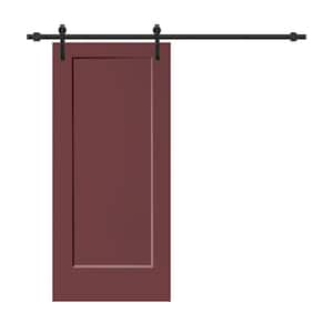 30 in. x 80 in. 1-Panel Maroon Stained Composite MDF Interior Sliding Barn Door with Hardware Kit