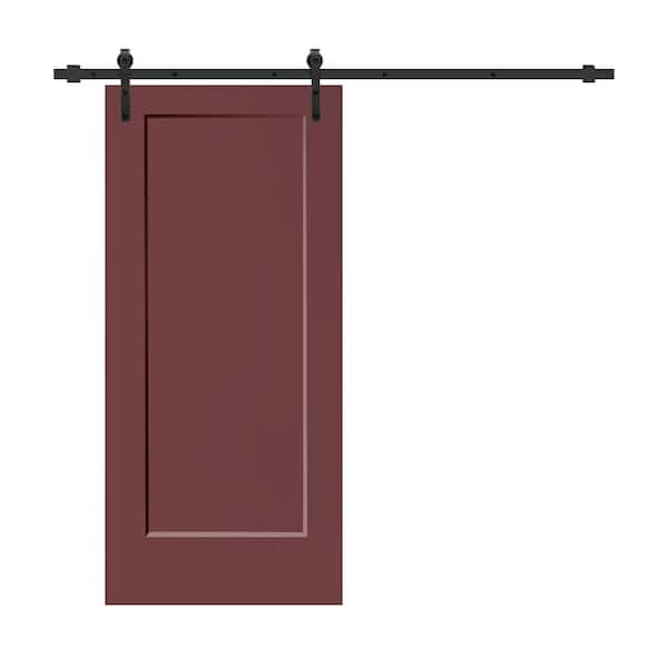 CALHOME 36 in. x 80 in. 1-Panel Maroon Stained Composite MDF Interior Sliding Barn Door with Hardware Kit