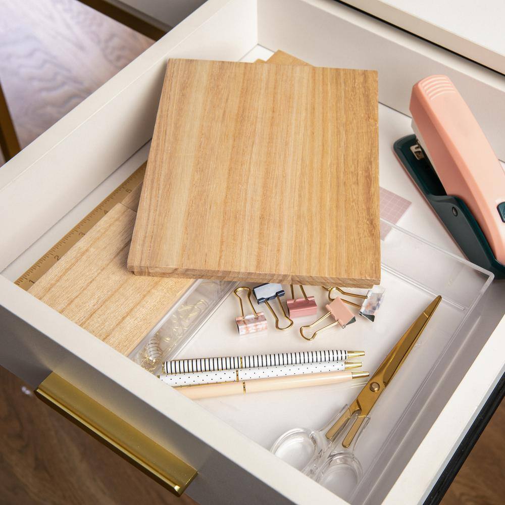 Clear Plastic Storage Organizer Bins with Light Wood Lids, Set of 3