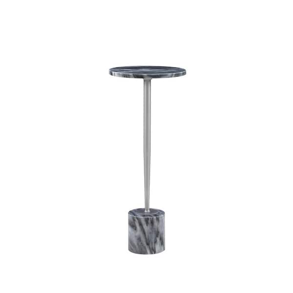 Linon Home Decor Colleen Black Marble Top 10.5 in. Round Drink Table with Matching Base