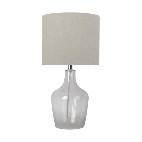 Hampton Bay 17.5 in. Clear Glass Table Lamp with Beige Fabric Shade - Title 20 Compliant