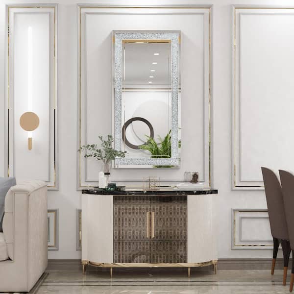 Crush Diamond Silver Wall Mirror Sparkling Glass Mirror Home Living Room  Decor