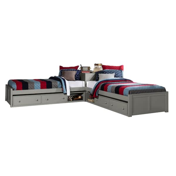 Hillsdale Furniture Pulse Gray Twin L-Shaped Bed with Double Storage