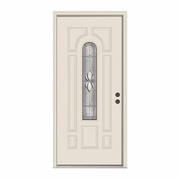 JELD-WEN 36 in. x 80 in. 8-Panel Center Arch Langford Primed Steel Prehung Left-Hand Inswing Front Door w/Brickmould