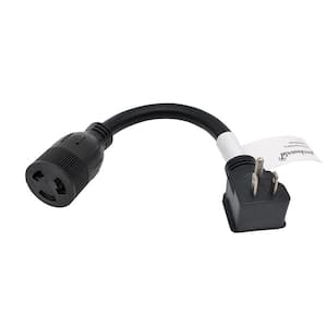 1 ft. 10/3 Household 15 Amp 125-Volt Right Angel NEMA 5-15P Plug to 20 Amp Locking L6-20R Adapter Cord (Only 125-Volt)
