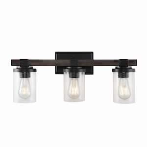 Bungalow 22.75 in. 3-Light Oil Rubbed Bronze Iron/Seeded Glass Rustic Farmhouse LED Vanity Light