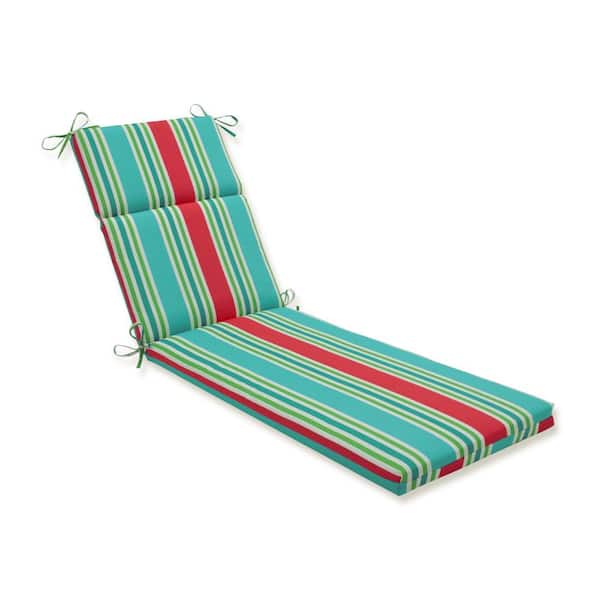 Pillow Perfect Striped 21 x 28.5 Outdoor Chaise Lounge Cushion in Green/Pink Aruba