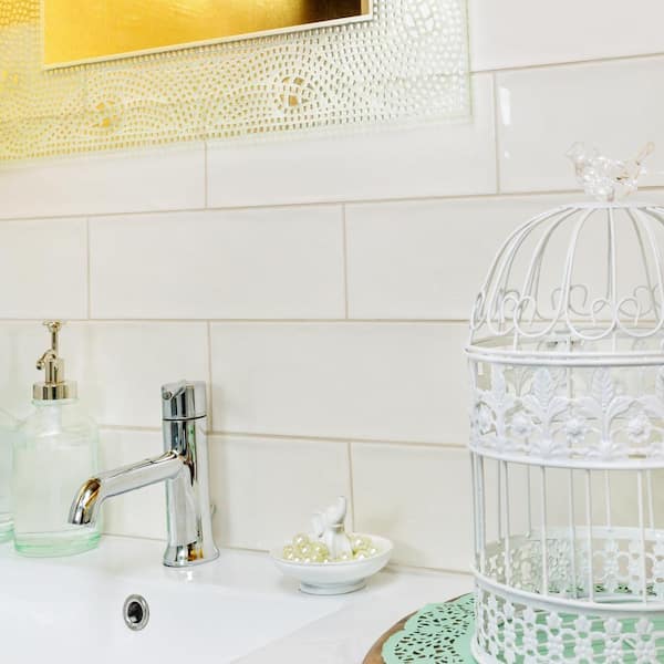 Pier Ivory 4 in. x 12 in. Polished Ceramic Subway Wall Tile Sample