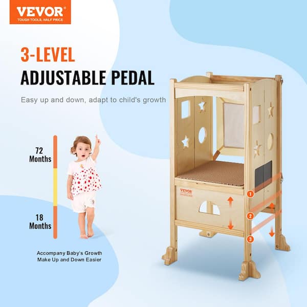 Foldable Toddler Tower, Kitchen Step Stool, Folding Tower For Learning With 3 Adjustable Heights Montessori Toddler Standing Tower Collapsible Step Stool For Kids 1.5-6 Years Natural