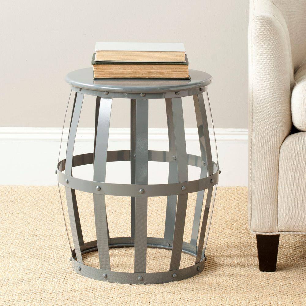 Gray Round Metal Transitional Accent Table