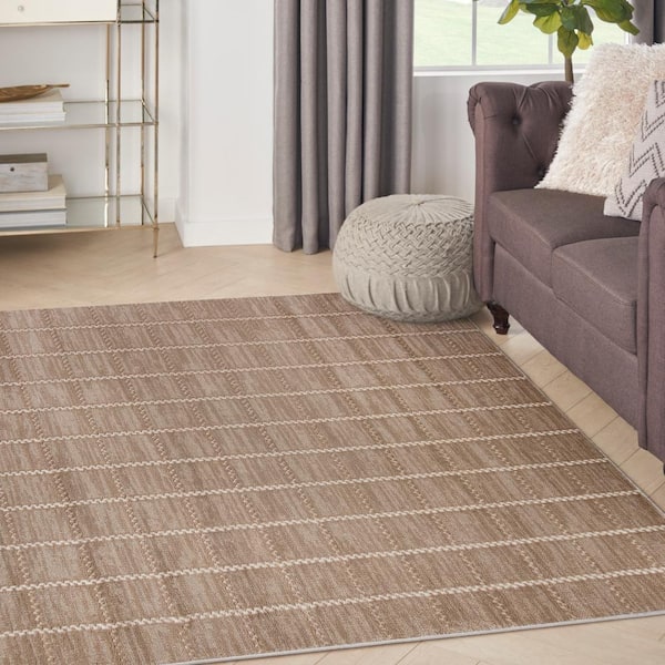 Serenity Home Mocha Ivory 4 ft. x 6 ft. Linear Contemporary Area Rug
