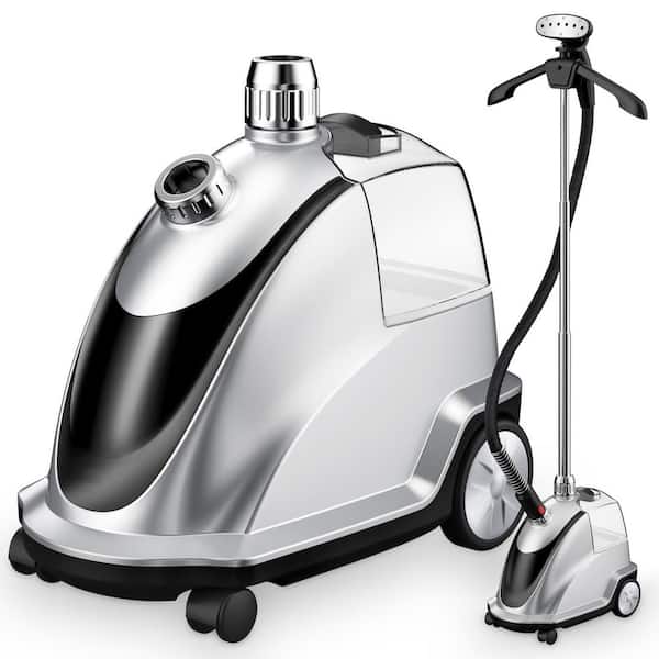 Silver Clothes Steamer, 1500W Powerful Standing Garment Steamer with Roll Wheels and 2.4 L Water Tank