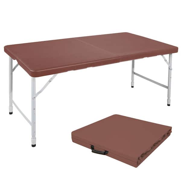50 in. Brown Rectangle Iron Framed Folding Picnic Tables for Camping