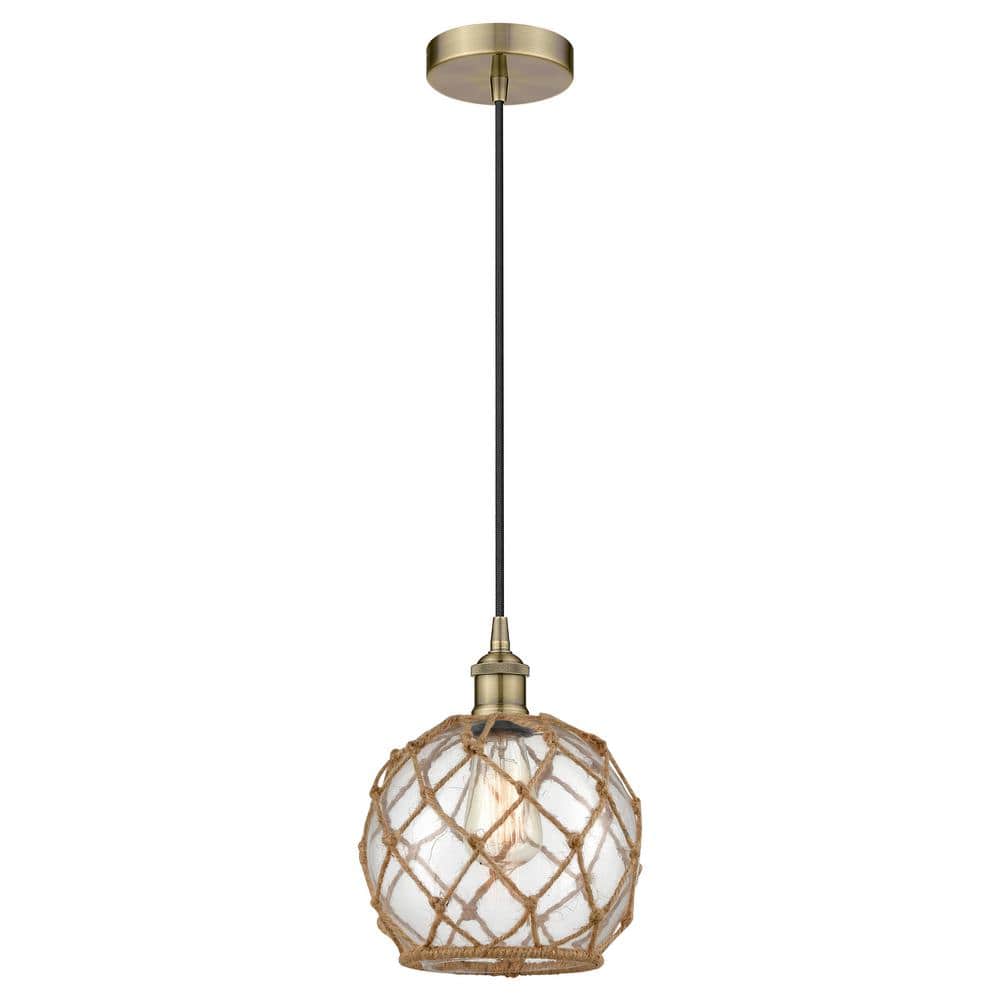 Farmhouse Rope 60-Watt 1-Light Antique Brass Standard Mini Pendant Light with Clear Glass Shade, No Bulbs Included price history on PriceWatchPro