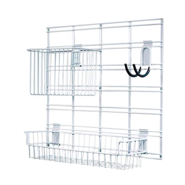 21 in. x 19 in. White Steel Grid Baskets and Hook Bracket System for Wire Shelving