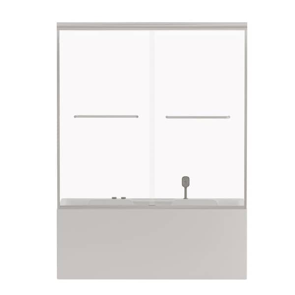 60 in. W x 58 in. H Double Sliding Bathtub Shower Tub Doors in Alloy Frame Brushed Nickel with Tempered Clear Glass