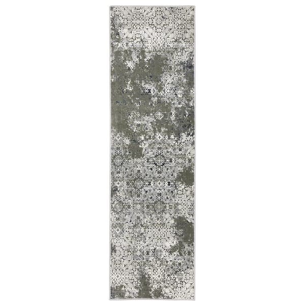 AVERLEY HOME Galleria Beige/Gray 2 ft. x 8 ft. Oriental Abstract Distressed Polyester Indoor Runner Area Rug