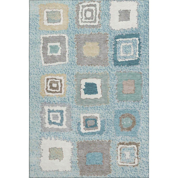 Mayfield Premium Machine Washable Abstract AMF2014 Teal 10 ft. x 14 ft. Area Rug