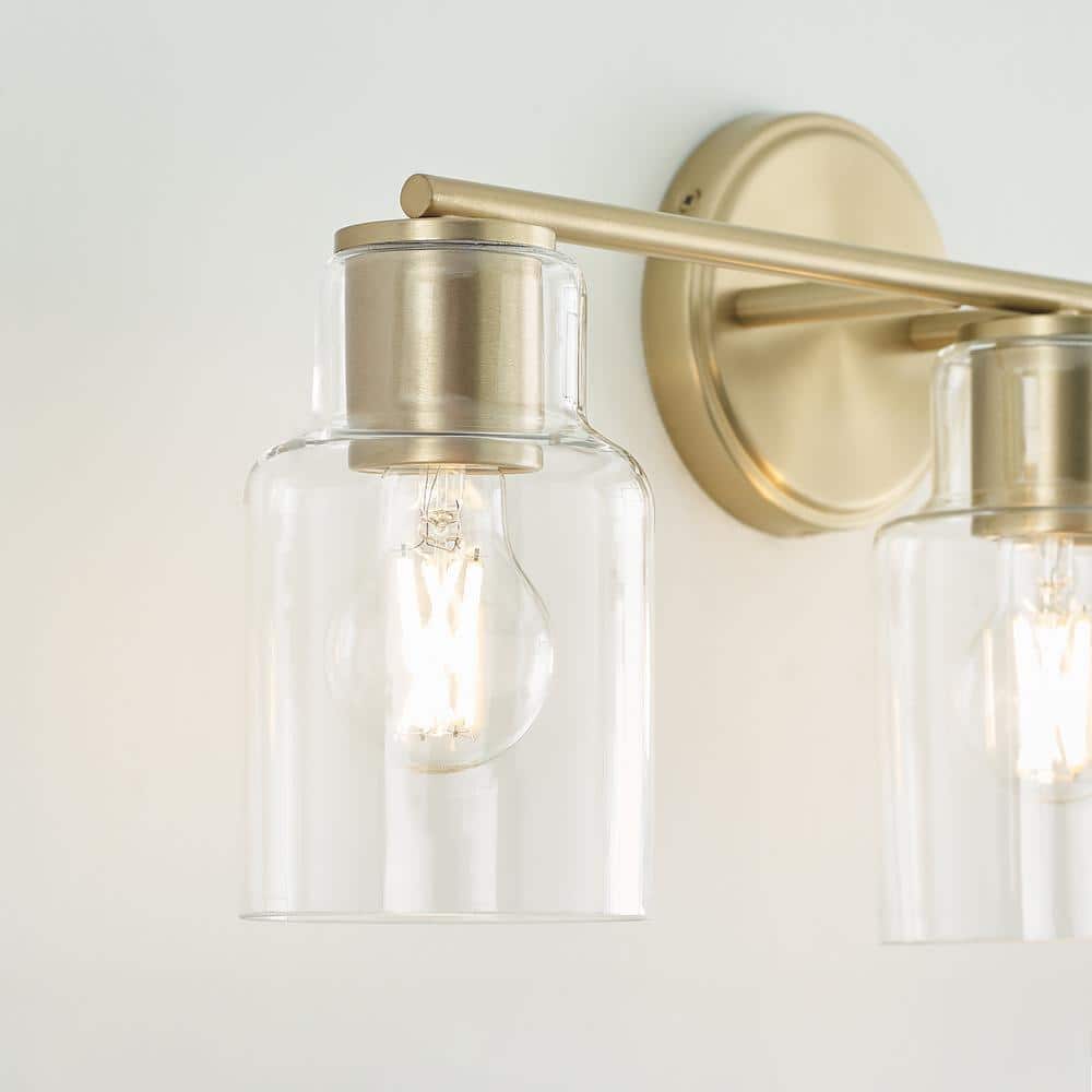 Satin Brass 3-Light Vanity with Clear Glass Shades