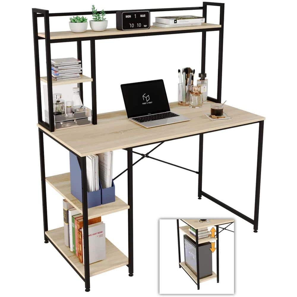 Bestier Computer 32 Inch Modern Mini Style Office Desk with Adjustable  Metal Frame, Storage Bag, and Working Table for Small Bedroom Space, Grey