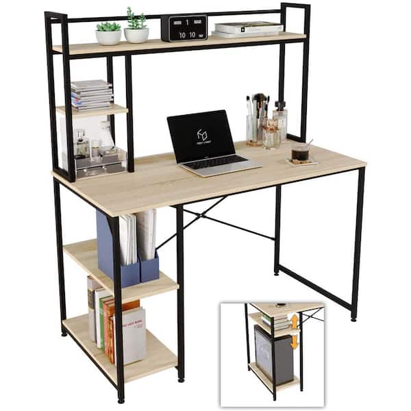 Nost & Host 47.2 Inch Modern Home Office Study Desk with 2 Tier Shelves, Oak