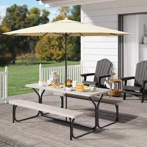 6 ft. Brown Outdoor Picnic Table Bench Set 64 in. WRectangle Camping Table Set with Stable Steel Frame