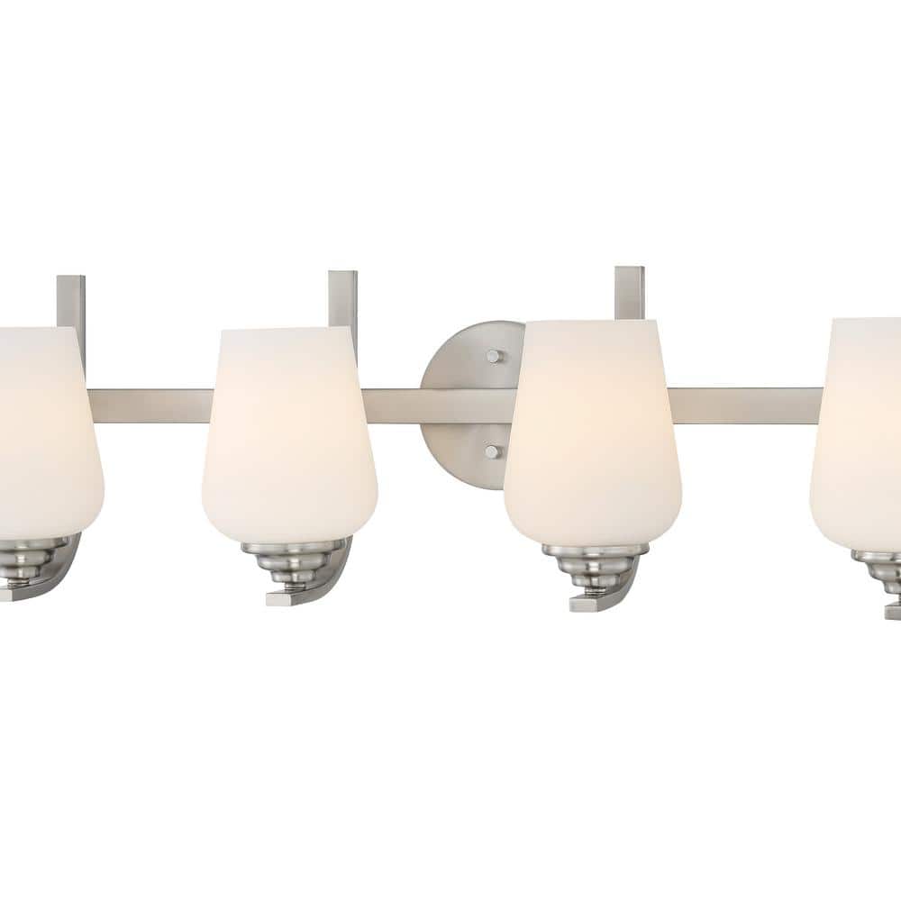 Shyloh Brushed Nickel 4-Light Vanity with Etched Opal Glass