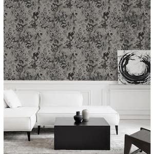 56 sq. ft. Metallic Charcoal Leopard Abstract Paper Unpasted Wallpaper Roll