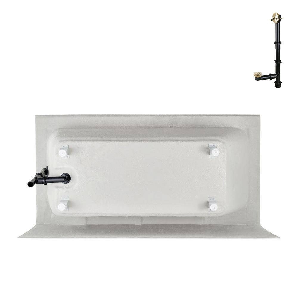 Glossy White Acrylic Rectangular Alcove Bathtub with Polished Brass Drain
