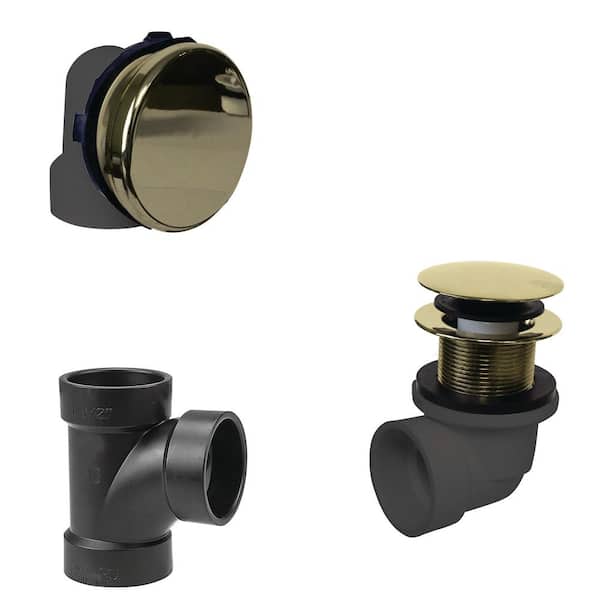 Westbrass Illusionary No-Hole Sch. 40 ABS Plumbers Pack with Tip-Toe Bath Drain, Polished Brass