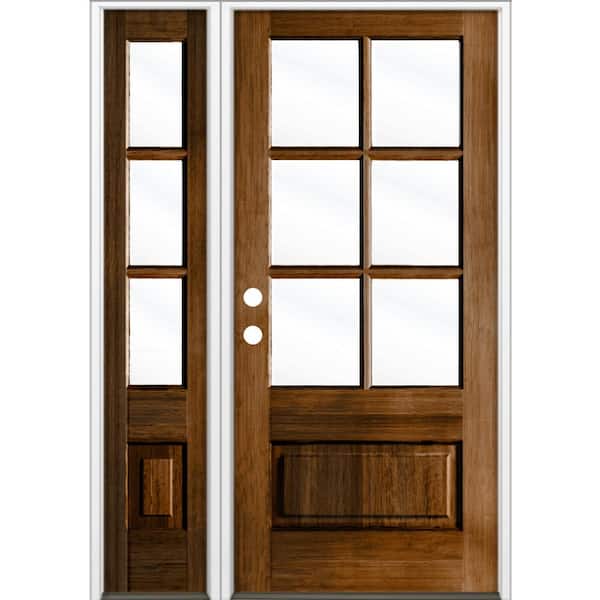 50 in. x 80 in. Farmhouse 3/4 Lite Clear Glass Provincial Stain Right-Hand/Inswing Hemlock Prehung Front Door w/LSL