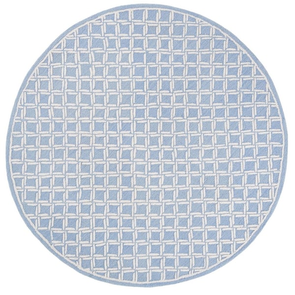 Genre 6 ft. x 6 ft. Blue/Ivory Diamond Geometric Round Area Rug